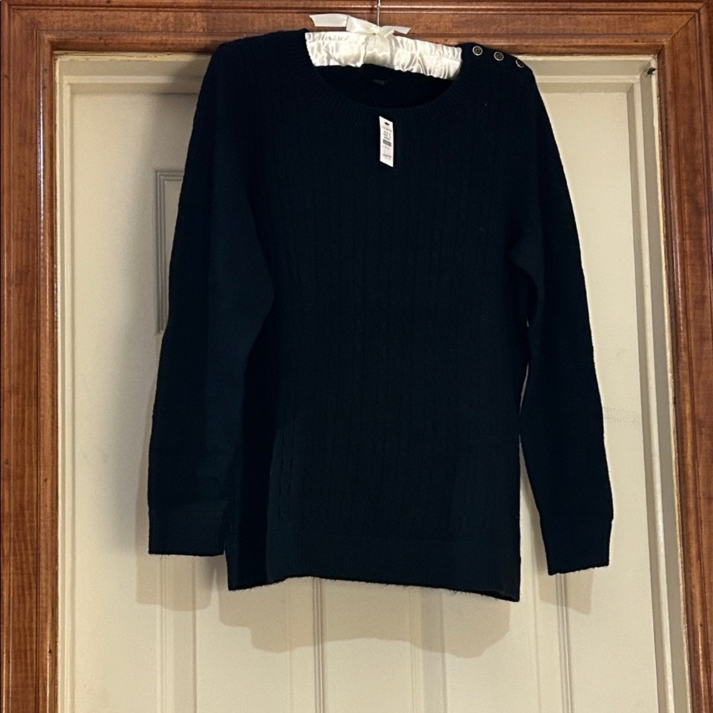 NWT Talbots Black Crew Neck Sweater-with accent buttons on left shoulder